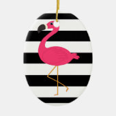 Zwarte en witte strepe roze flamingo keramisch ornament (Voorkant)