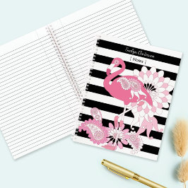 Zwarte en witte strepe roze flamingo notitieboek