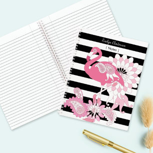 Zwarte en witte strepe roze flamingo notitieboek