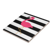 Zwarte en witte strepe roze flamingo tegeltje (Zijkant)