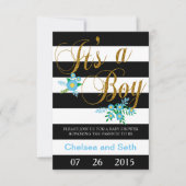 Zwarte en witte strepen | Blauwe Floral | Baby sho Kaart (Voorkant)