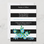 Zwarte en witte strepen | Blauwe Floral | BABY SHO Kaart (Achterkant)