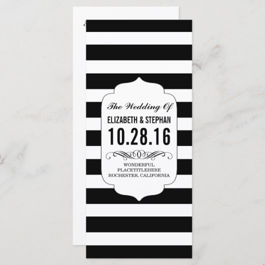 Zwarte en witte strepen chique huwelijksprogramma' programmakaart (Voorkant / Achterkant)