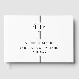Zwarte en witte strepen en bruiloft voor monogram gastenboek