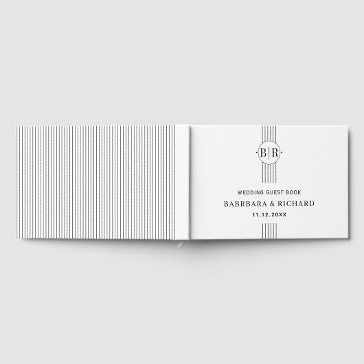 Zwarte en witte strepen en bruiloft voor monogram gastenboek (Volledig)