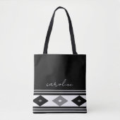 Zwarte en witte strepen en diamantvormen tote bag (Voorkant)