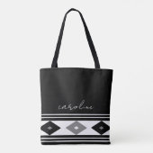 Zwarte en witte strepen en diamantvormen tote bag (Achterkant)