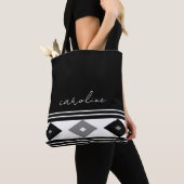 Zwarte en witte strepen en diamantvormen tote bag (Dichtbij)
