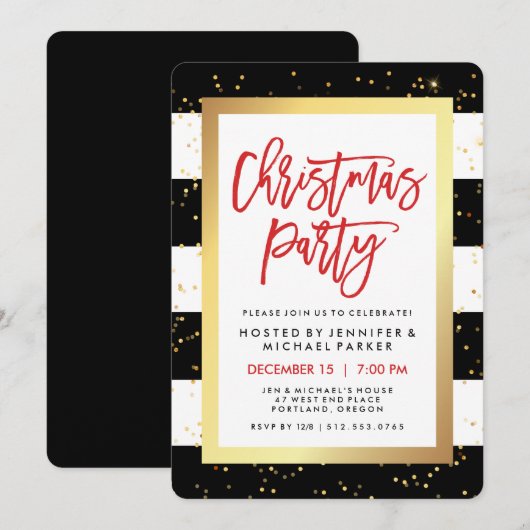 Zwarte en witte strepen en goud | kerstfeest kaart (Voorkant / Achterkant)