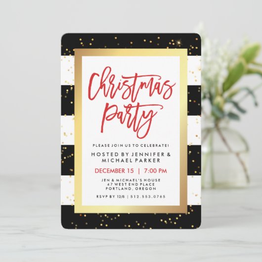 Zwarte en witte strepen en goud | kerstfeest kaart (Staand voorkant)