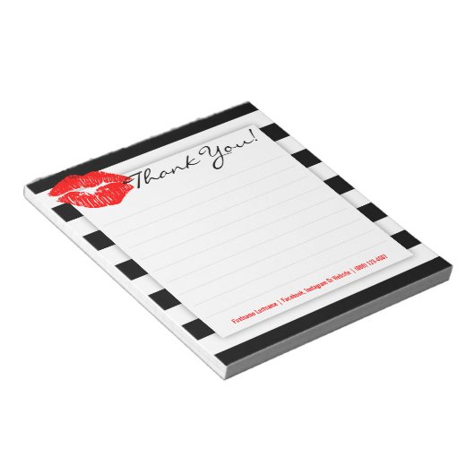 Zwarte en witte strepen en Klassieke rode lips Not Notitieblok (Schuin)