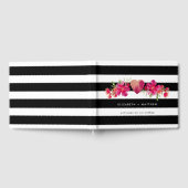 Zwarte en witte strepen Fuchsia Floral Wedding Gastenboek (Volledig)