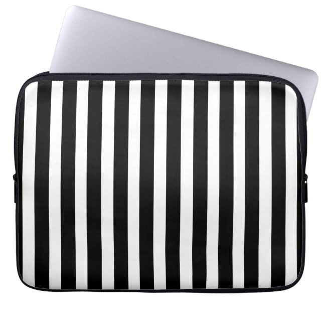 Zwarte en witte strepen laptop sleeve (Voorkant)