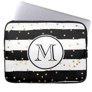 Zwarte en witte strepen laptop sleeve