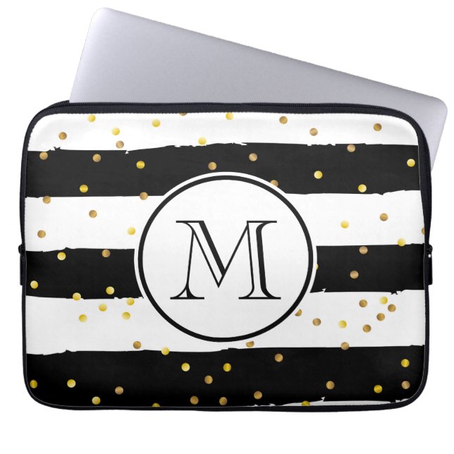 Zwarte en witte strepen laptop sleeve (Voorkant)