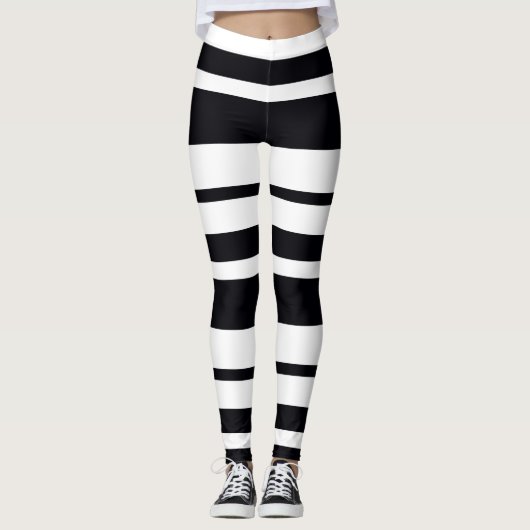 Zwarte en witte strepen leggings (Voorkant)