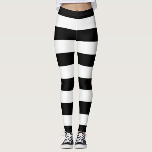 Zwarte en witte strepen leggings (Voorkant)