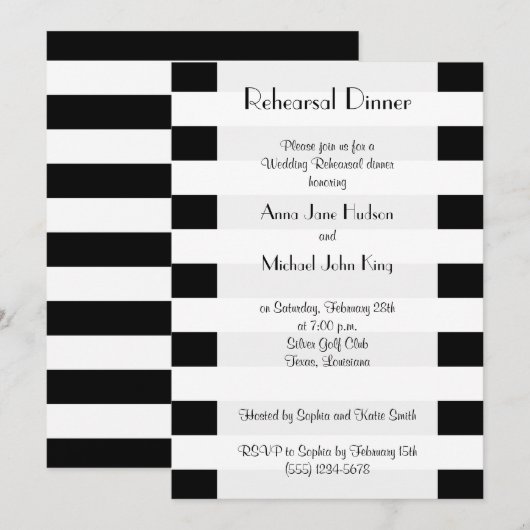 Zwarte en witte strepen, lijnen, repetitief diner kaart (Voorkant / Achterkant)