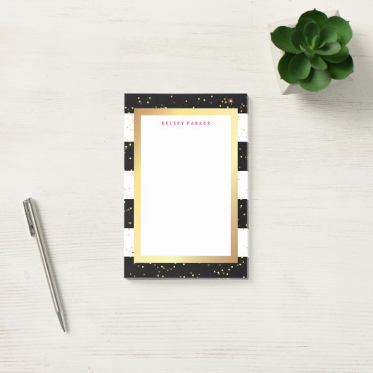 Zwarte en witte strepen met Faux Gold en Roze Post-it® Notes (Kantoor)