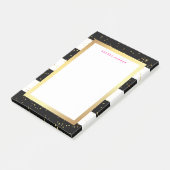 Zwarte en witte strepen met Faux Gold en Roze Post-it® Notes (Schuin)