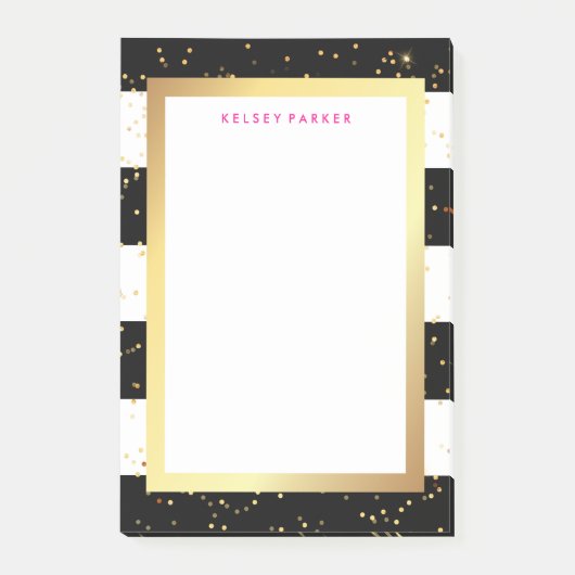 Zwarte en witte strepen met Faux Gold en Roze Post-it® Notes (Voorkant)