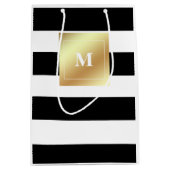 Zwarte en witte strepen met Faux Gold Monogram Medium Cadeauzakje (Voorkant)