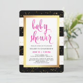 Zwarte en witte strepen met Gold Baby shower Kaart (Staand voorkant)