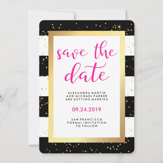 Zwarte en witte strepen met Gold Save the Date (Voorkant)