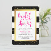 Zwarte en witte strepen met Gold Vrijgezellenfeest Kaart (Staand voorkant)