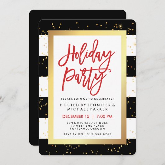 Zwarte en witte strepen met goud | Feestdag Kaart (Voorkant / Achterkant)