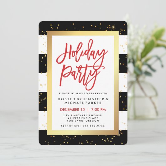 Zwarte en witte strepen met goud | Feestdag Kaart (Staand voorkant)