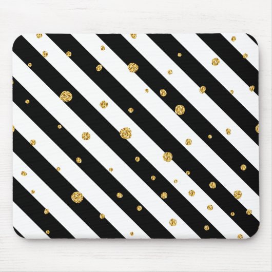 Zwarte en witte strepen met gouden confetti muismat (Voorkant)