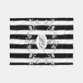 Zwarte en witte strepen met grijze bladeren fleece deken (Voorkant (Horizontaal))