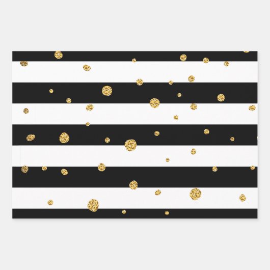 Zwarte en witte strepen met hints van goud inpakpapier vel (Voorkant 3)