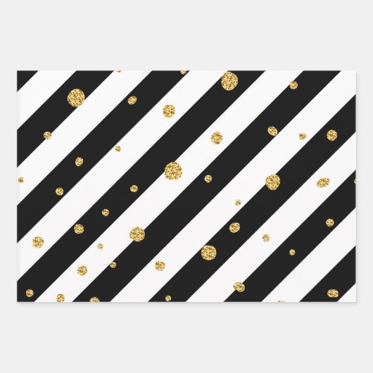 Zwarte en witte strepen met hints van goud inpakpapier vel (Voorkant 2)