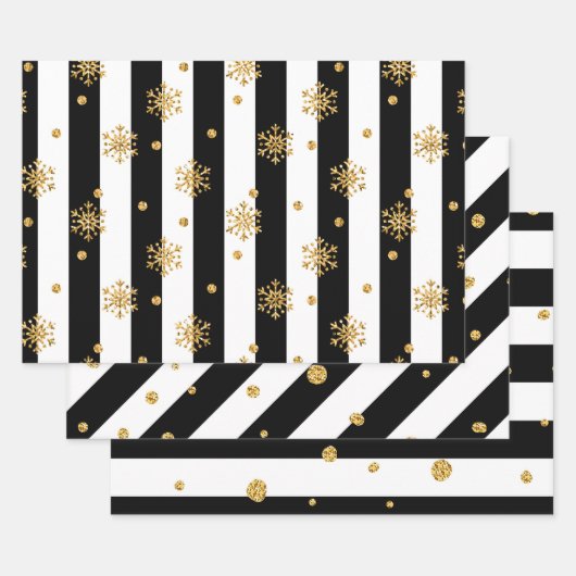 Zwarte en witte strepen met hints van goud inpakpapier vel (Set)