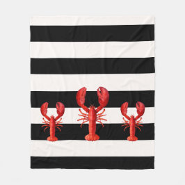 Zwarte en witte strepen met rode kreeften fleece deken