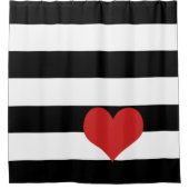 Zwarte en witte strepen met rood hart douchegordijn (Voorkant)