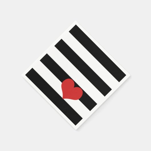 Zwarte en witte strepen met rood hart servet (Hoek)