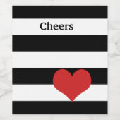Zwarte en witte strepen met rood hart wijn etiket (Enkel label)