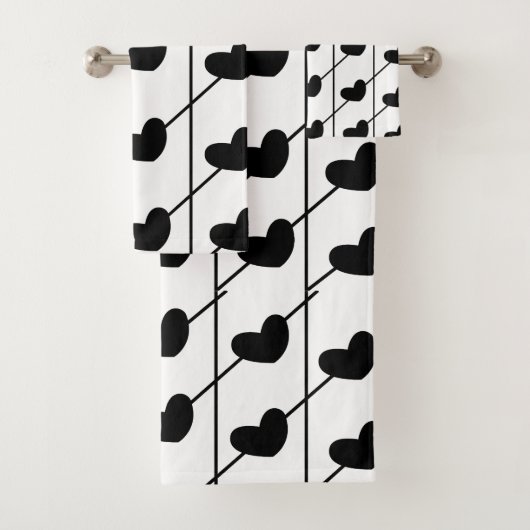 Zwarte en witte strepen met zwarte harten bad handdoek (Insitu)