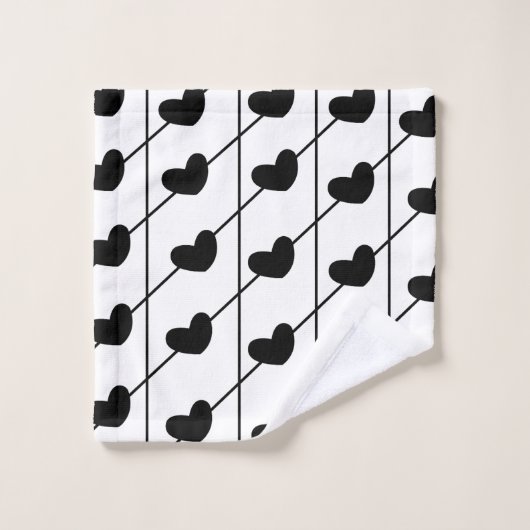 Zwarte en witte strepen met zwarte harten bad handdoek (Wasdoekje)