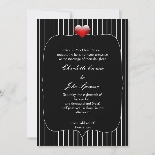 Zwarte en witte strepen Moderne bruiloft Kaart (Achterkant)