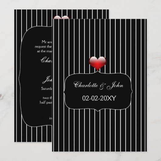 Zwarte en witte strepen Moderne bruiloft Kaart (Voorkant / Achterkant)