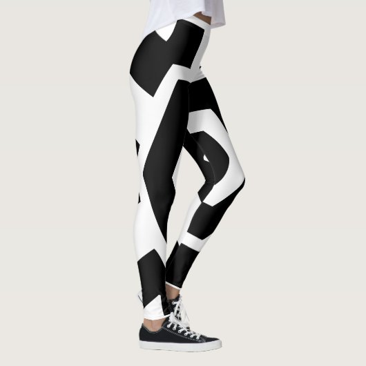 Zwarte en Witte Strepen Moderne Workout Cute Leggings (Rechts)
