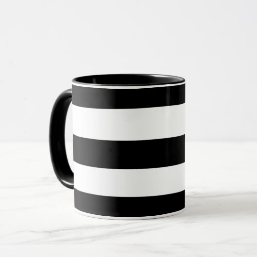 Zwarte en witte strepen mok (Voorkant links)
