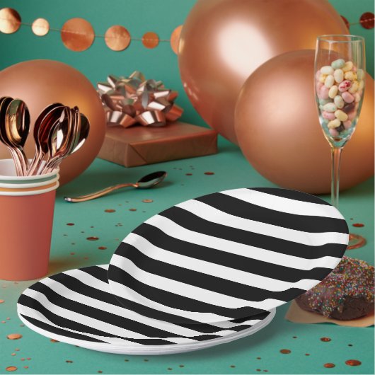 Zwarte en witte strepen papieren bordje (Multi)