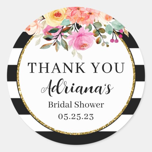 Zwarte en witte strepen ronde sticker (Voorkant)