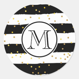 Zwarte en witte strepen ronde sticker