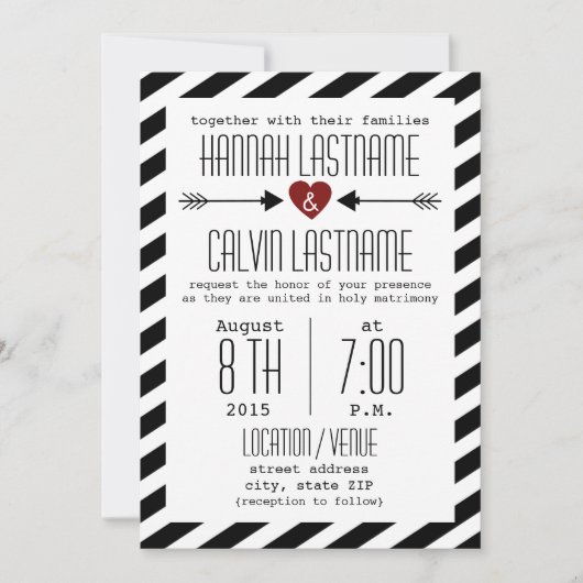 Zwarte en witte strepen - Rood hart en pijlen Kaart (Voorkant)